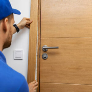 man installing door architrave